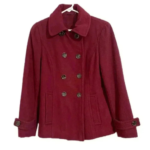 Calvin Klein Women's Double Breasted Peacoat Burgundy Size 6 - Picture 3 of 8